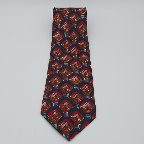 Vintage 90s Style 100% Silk Tie mountain tops - Picture 3 of 7